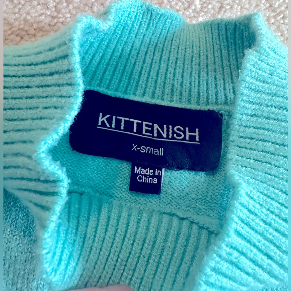KITTENISH Cropped Sweater Vest Mock Neck in Turquoise Size XS - Picture 2 of 2